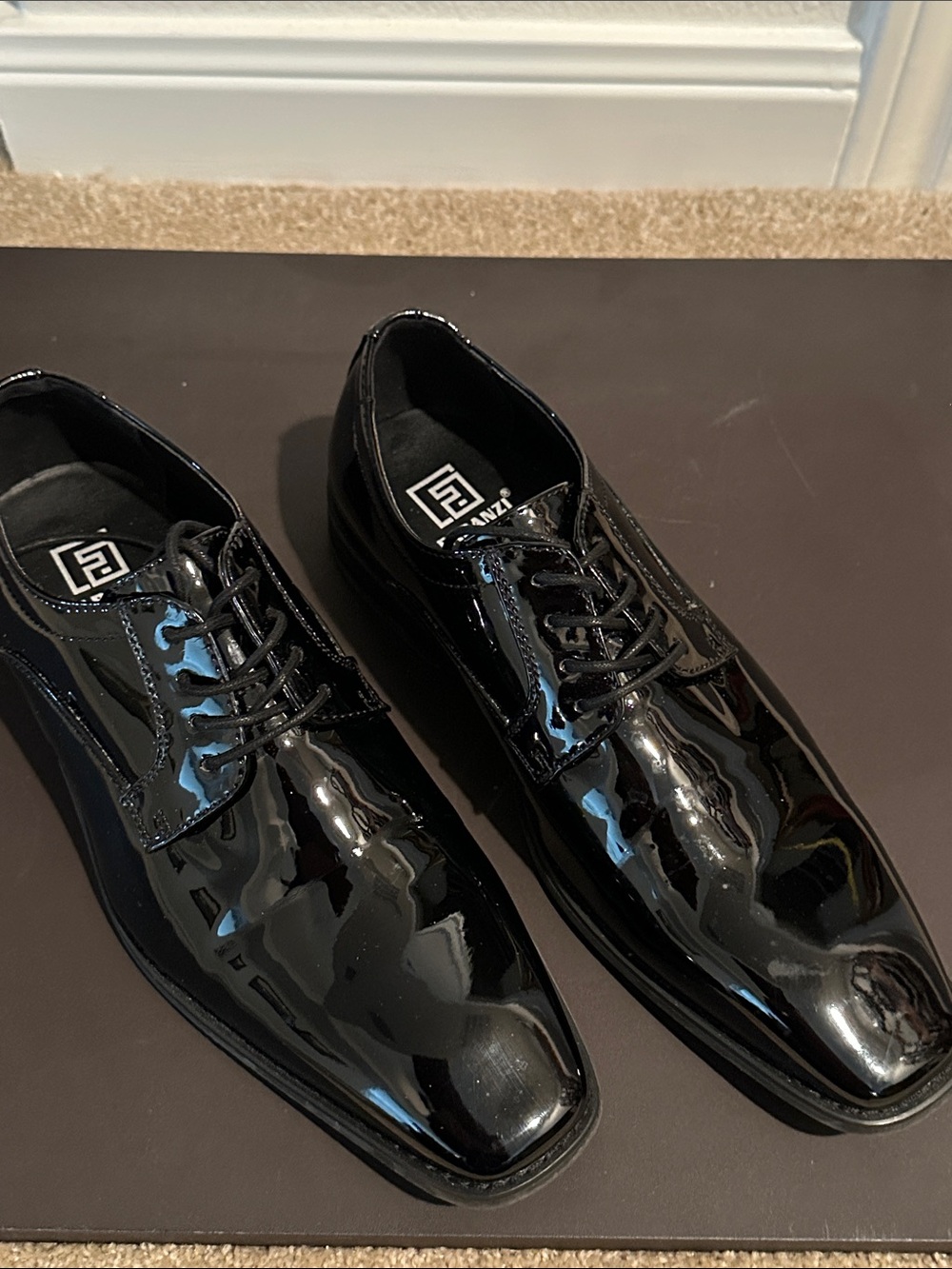 Men's Black Patent Lace-Up Derbys by LFIZI